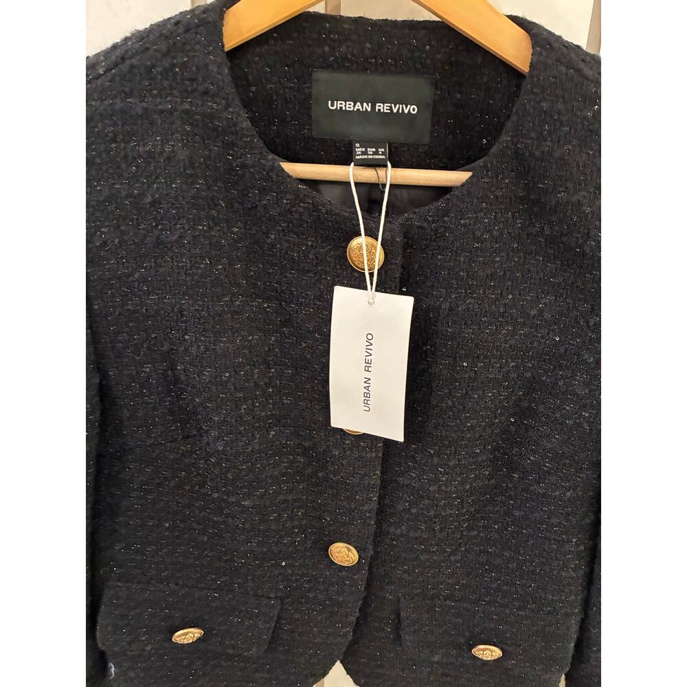 Urban Revivo Black Tweed Blazer Size 4 - Picture 4 of 7